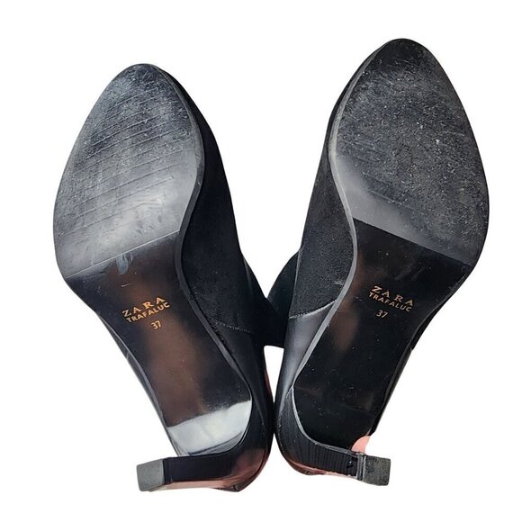 Zara Suede Leather Mix Stiletto Ankle Booties Black Size 6.5 (EU 37) - Picture 9 of 13